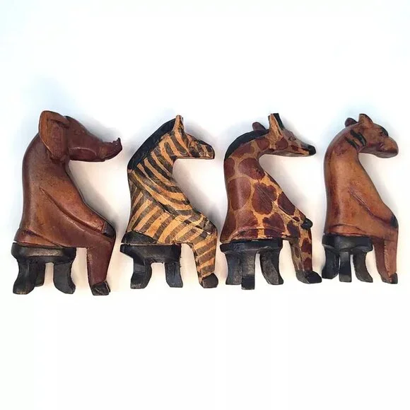 Hand Carved African Safari Animal Figure Lot Tribal Folk Art Elephant Zebra Wood - Picture 3 of 8